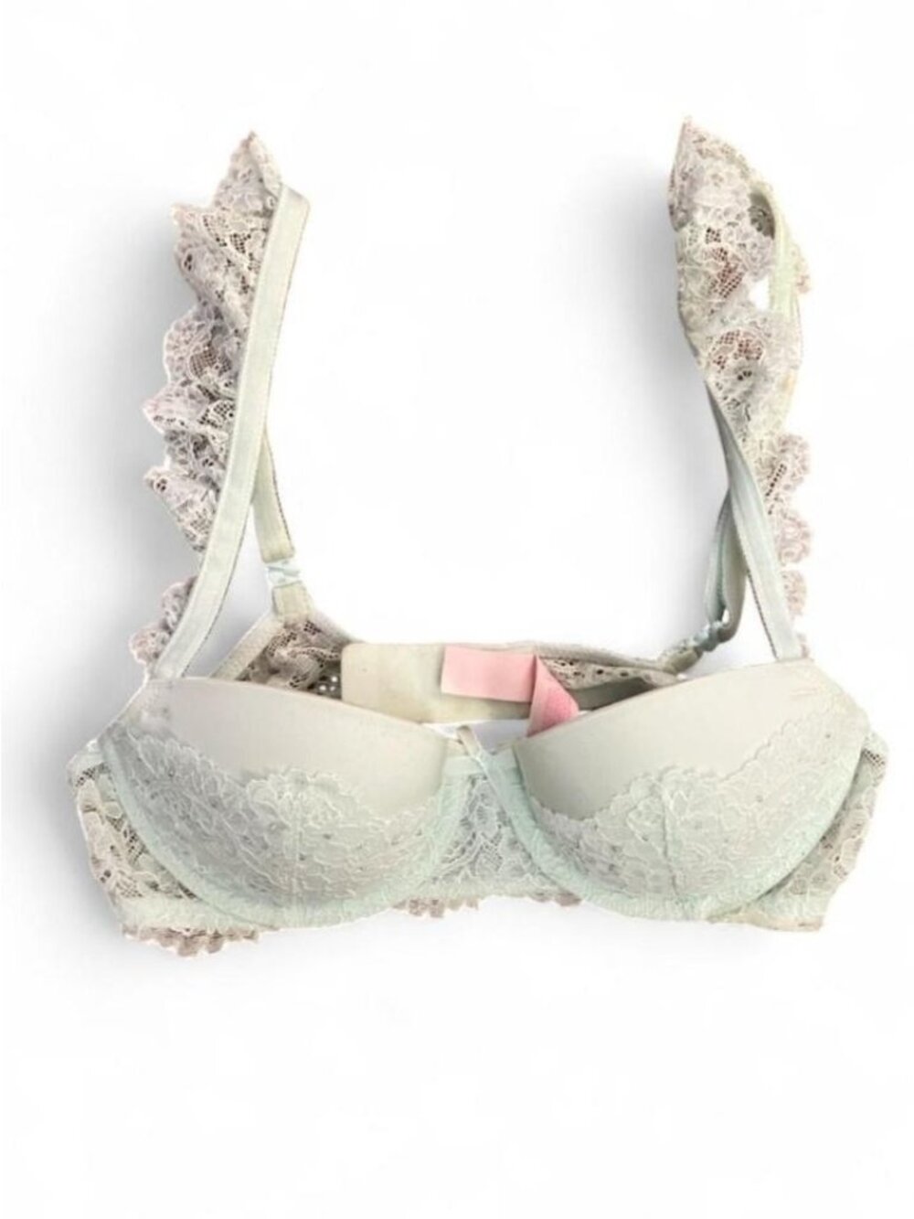 Victorias’s Secret Dream Angels Lace Rhinestone Floral Bra 32A Light Green